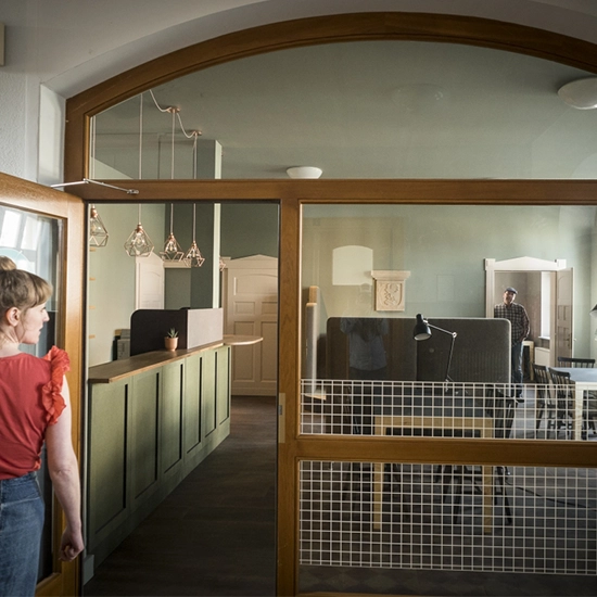 Eingangsbereich des Coworking-Space in Letschin
