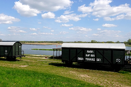 Bahnwaggons im Kulturhafen Gross Neuendorf